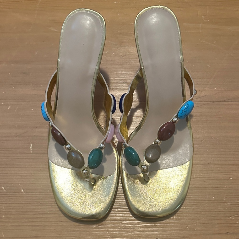 Chic Gold Beaded Women's Heels